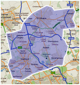 Map of areas covered